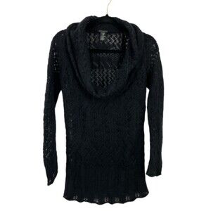 Theory Black Mohair Wool Blend‎ Long Sleeve Open Knit Cowl Neck Tunic Sweater M